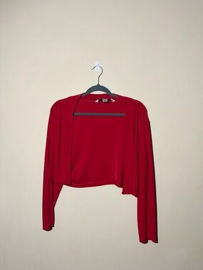 AA Studio Size L Red Open-Front Cropped Cardigan